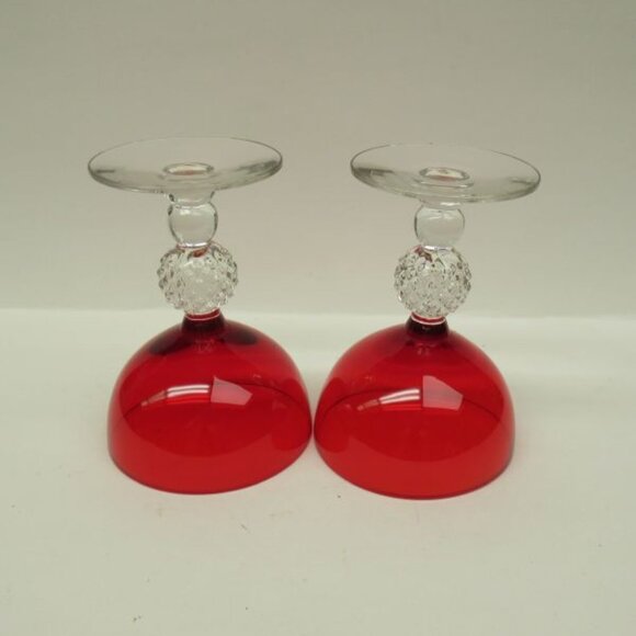 2 - Morgantown Glass Spanish Red Golf Ball Crystal Stem 4 7/8 Sherbet Champagnes - Picture 3 of 4